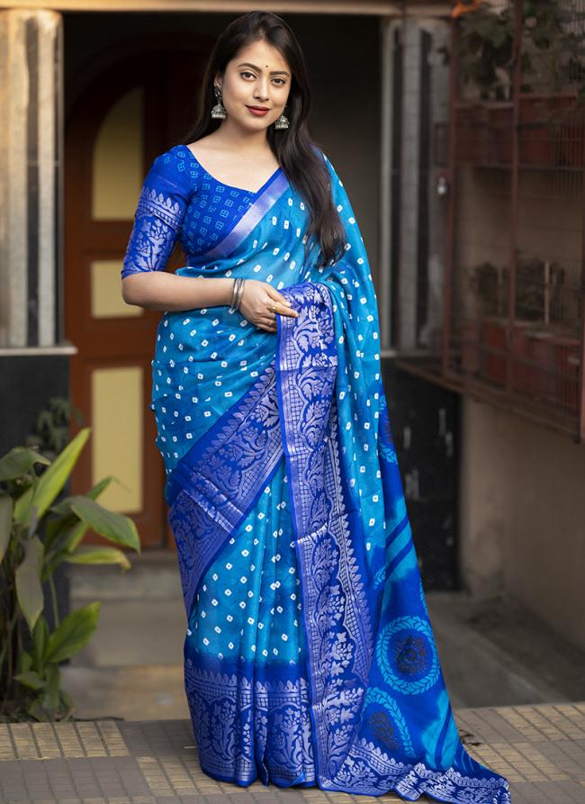 Jute Silk Sky Blue Traditional Wear Weaving Saree