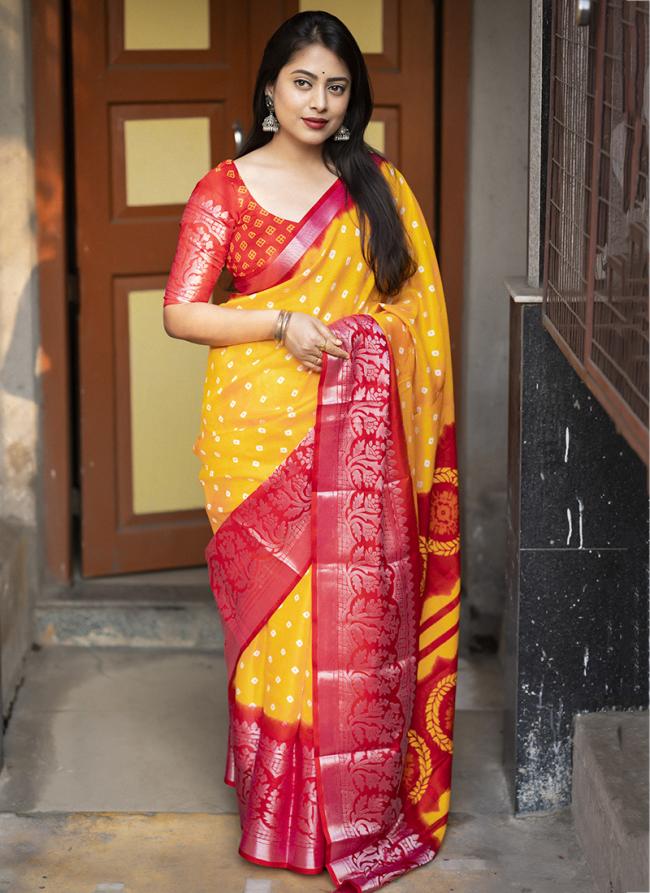 Jute Silk Yellow Traditional Wear Weaving Saree