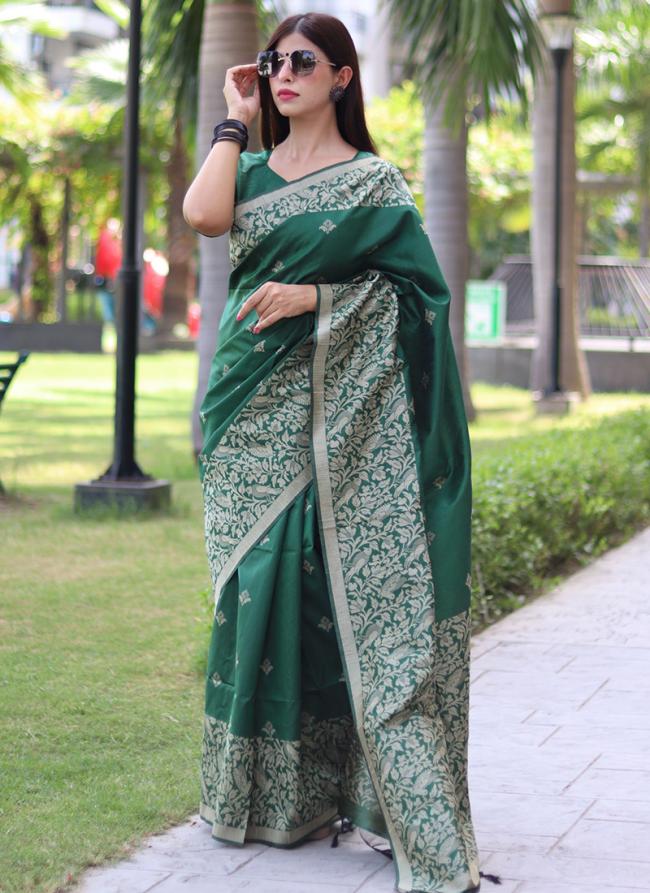 Banglori Silk Bottle Green Festival Wear Weaving Saree