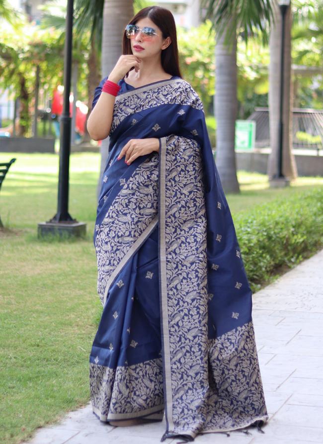 Banglori Silk Navy Blue Festival Wear Weaving Saree