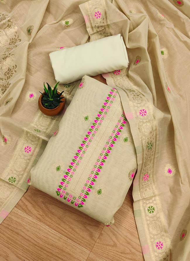 Banarasi Silk Cream Traditional Wear Weaving Dress Material