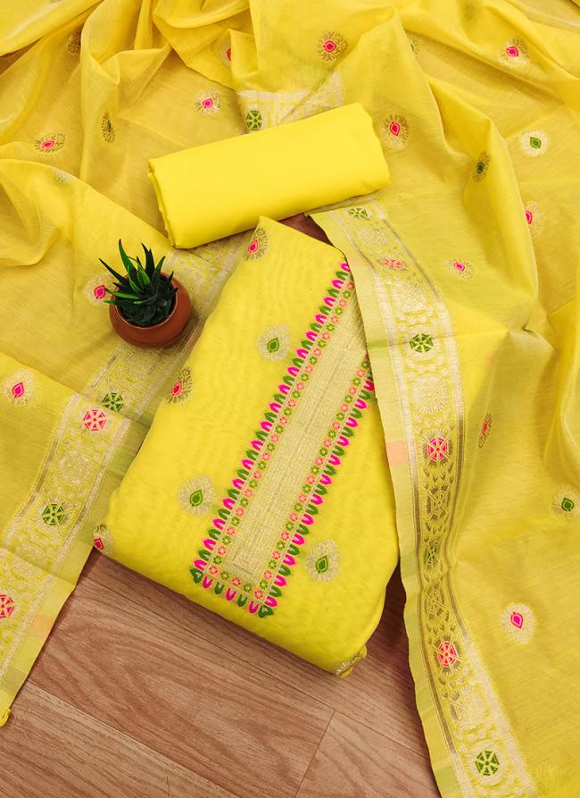 Banarasi Silk Yellow Traditional Wear Weaving Dress Material