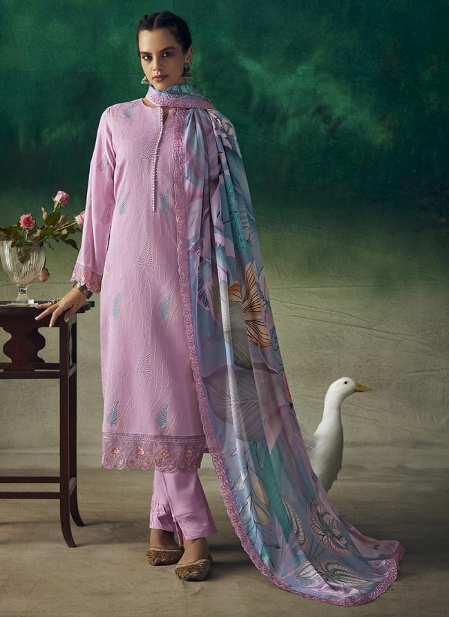 Pure Muslin Pink Traditional Wear Resham Work Palazzo Suit