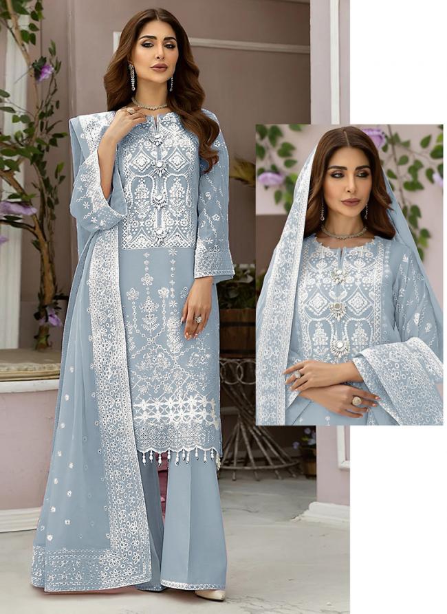Organza Blue Festival Wear Embroidery Work Pakistani Suit