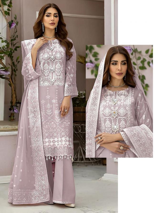 Organza Lilac Festival Wear Embroidery Work Pakistani Suit