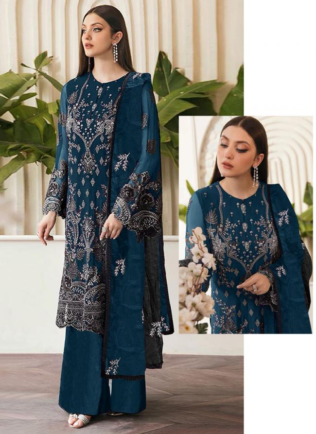 Faux Georgette Blue Party Wear Embroidery Work Pakistani Suit