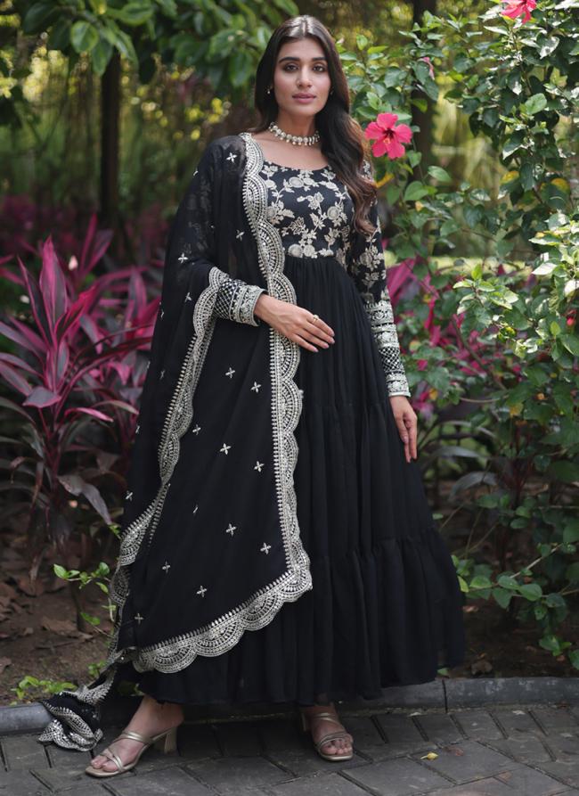 Faux Viscose Black Traditional Wear Sequins Work Gown With Dupatta