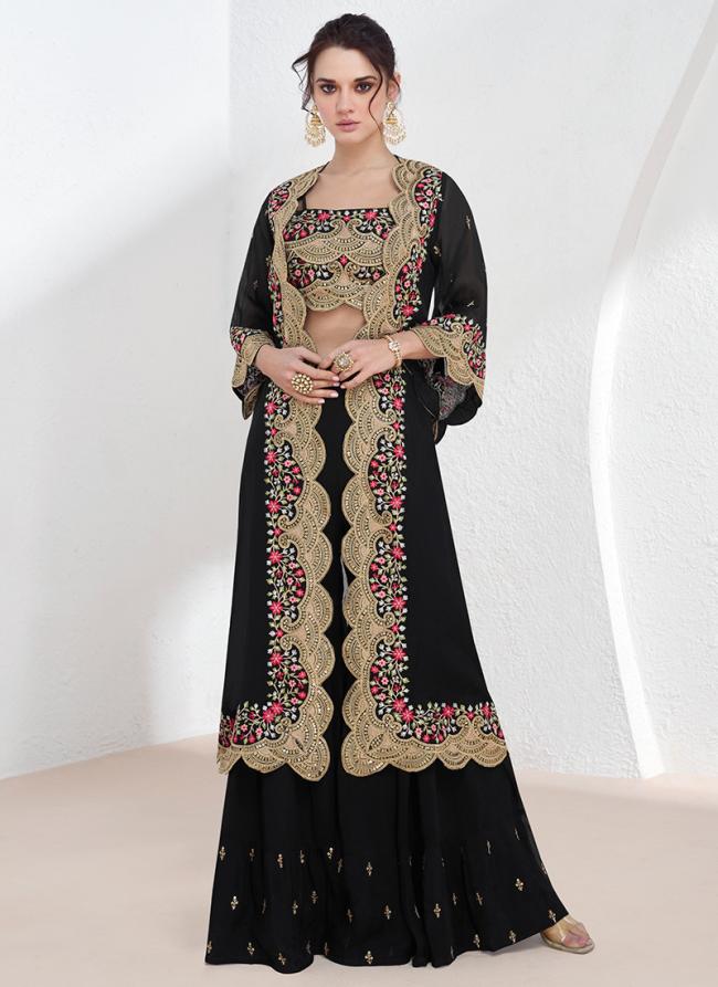 Georgette Black Party Wear Embroidery Work Readymade Salwar Suit