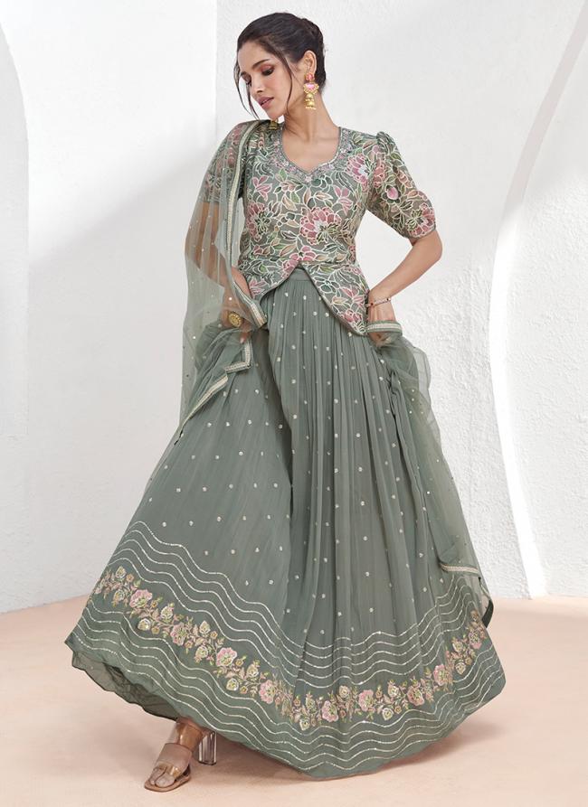 Georgette Grey Party Wear Embroidery Work Readymade Salwar Suit