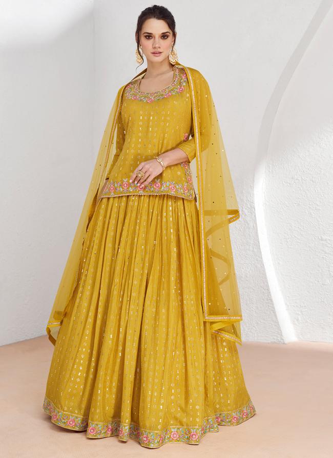 Georgette Yellow Party Wear Embroidery Work Readymade Salwar Suit