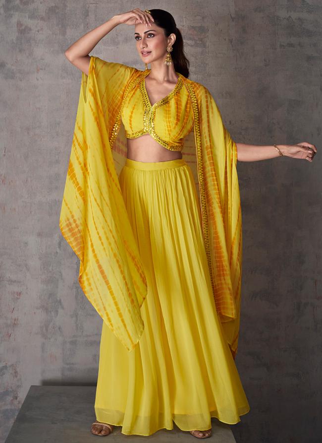 Georgette Silk Yellow Party Wear Embroidery Work Indo Western Suit