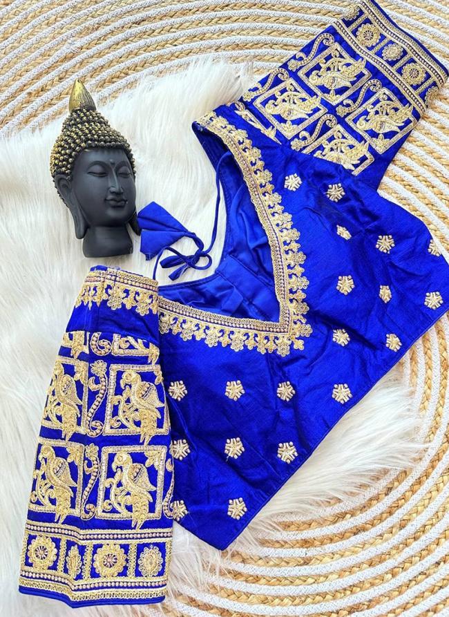 Raw Silk Blue Wedding Wear Embroidery Work Blouse