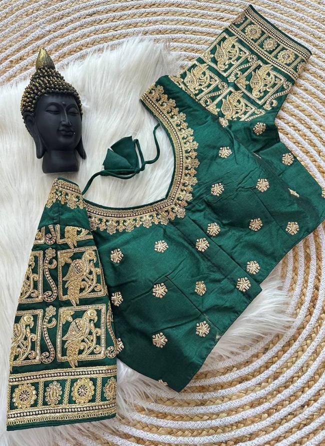 Raw Silk Green Wedding Wear Embroidery Work Blouse