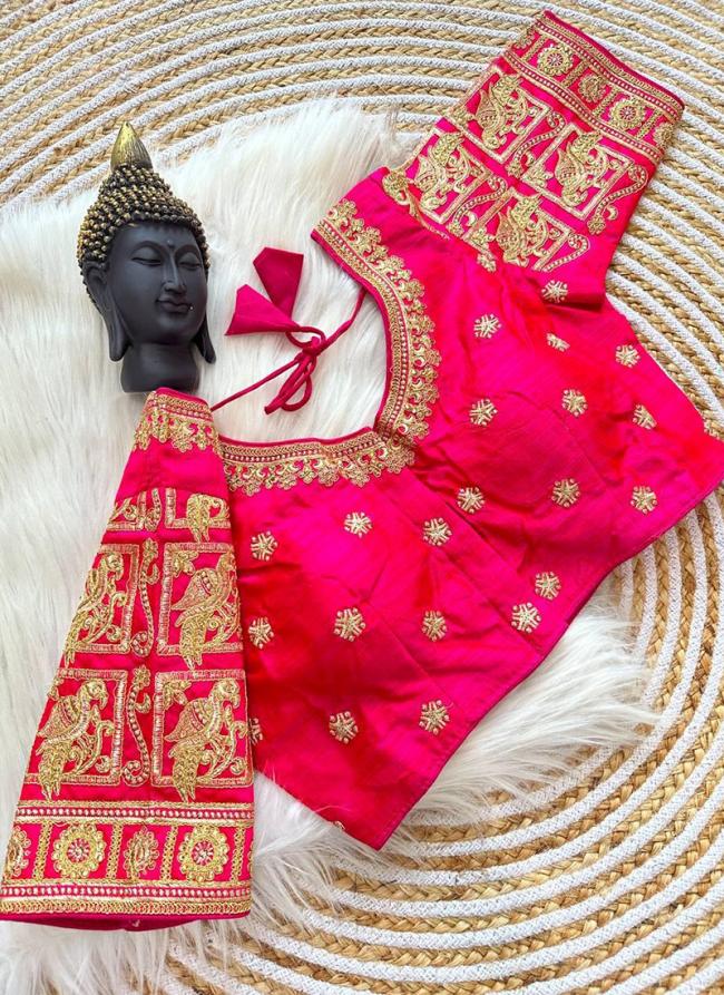 Raw Silk Pink Wedding Wear Embroidery Work Blouse