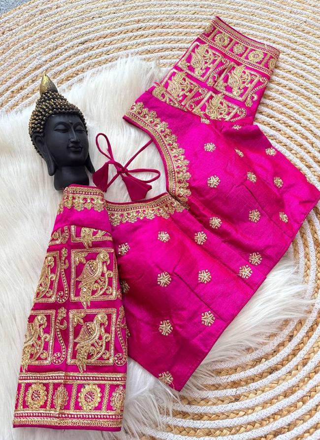 Raw Silk Rani Wedding Wear Embroidery Work Blouse