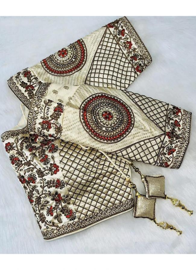 Milan Silk Cream Wedding Wear Embroidery Work Blouse
