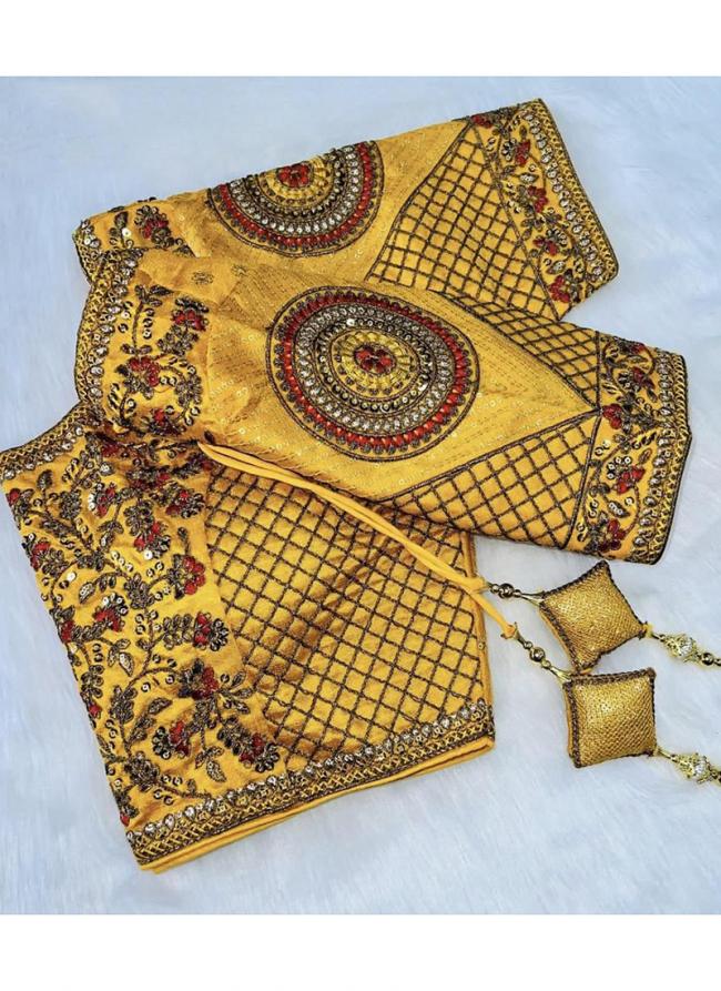 Milan Silk Yellow Wedding Wear Embroidery Work Blouse