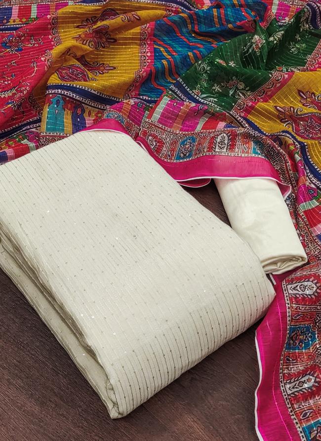 Chanderi Cream Festival Wear Croset Work Dress Material