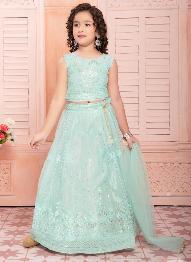 Net Pista Green Party Wear Embroidery Work Kids Lehenga Choli