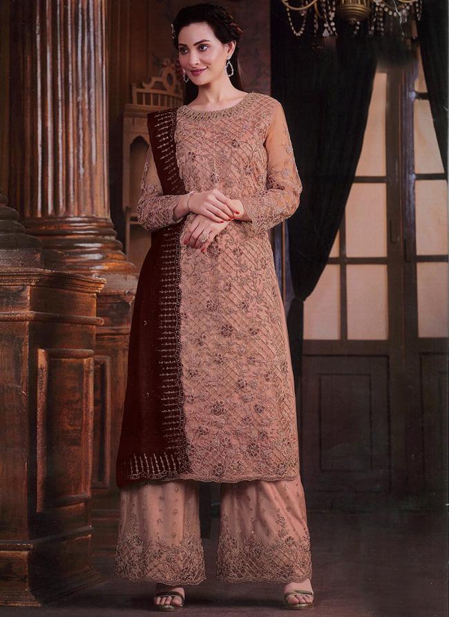 Butterfy Net Dark Pink Traditional Wear Embroidery Work Palazzo Suit