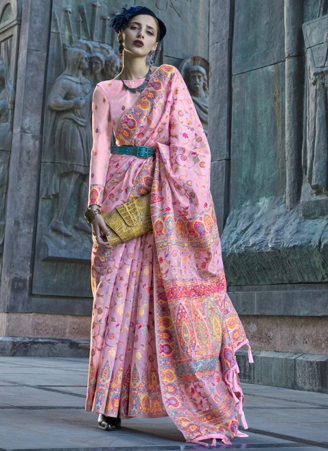 Organza Light Pink Wedding Wear Weaving Saree