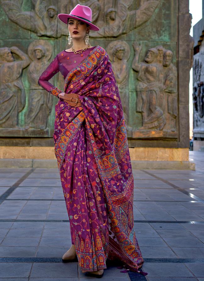 Organza Purple Wedding Wear Weaving Saree