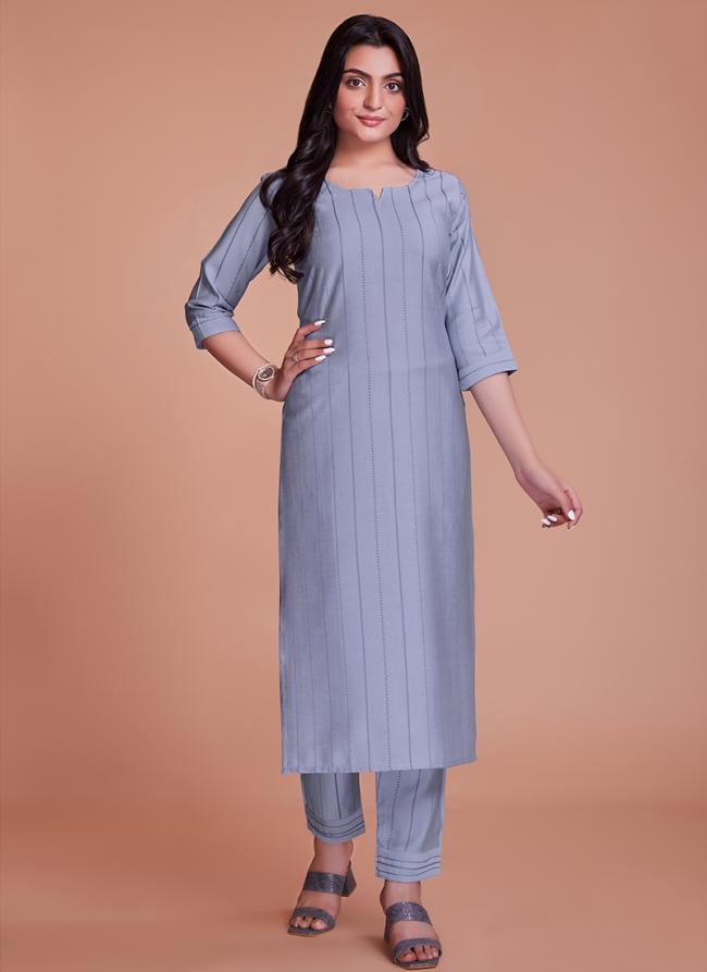 Viscose Purple Casual Wear Embroidery Work Kurti With Pant