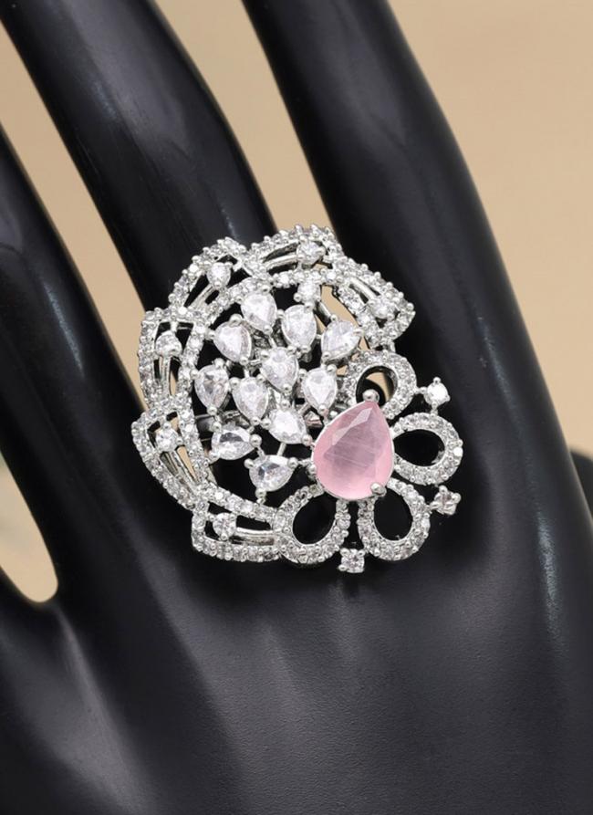 Pink Party Wear American Daimond Finger Ring