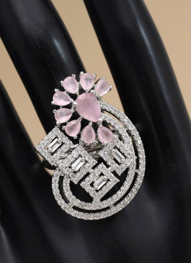  Pink Party Wear American Daimond Finger Ring