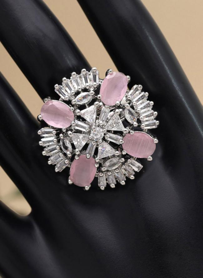  Pink Party Wear American Daimond Finger Ring