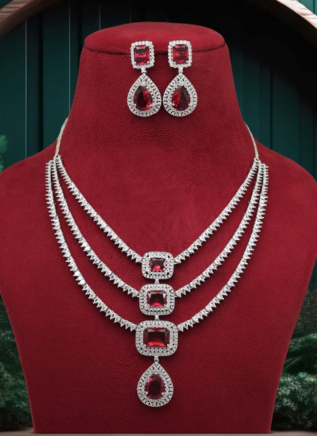 Ruby Party Wear American Daimond Necklace Set