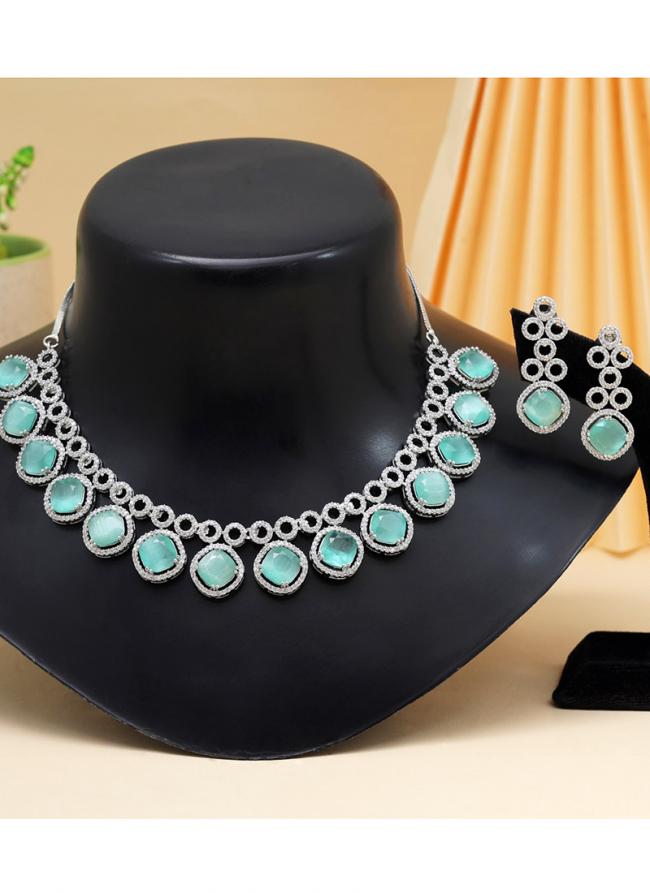 Pista Green Party Wear American Daimond Necklace Set