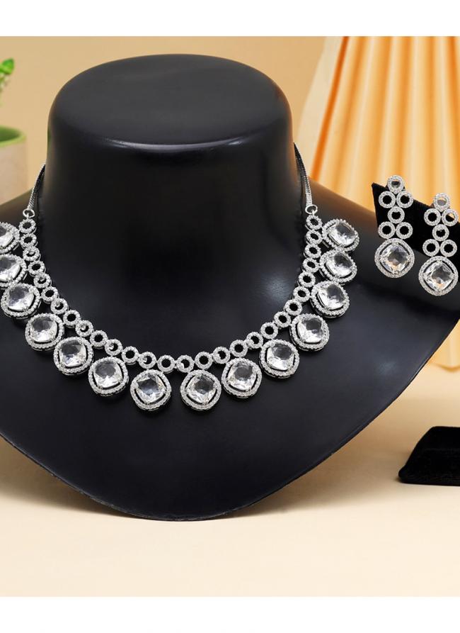 Silver Party Wear American Daimond Necklace Set