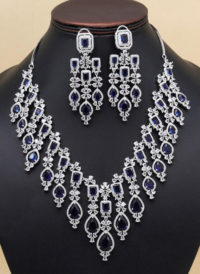  Blue Bridal Wear American Daimond Necklace Set