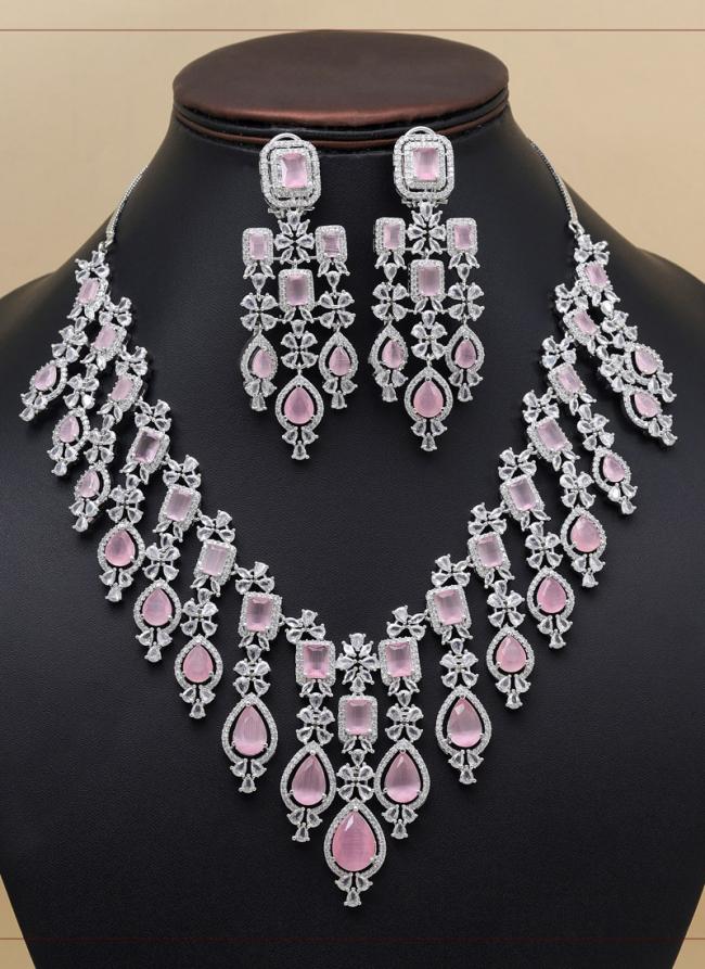  Pink Bridal Wear American Daimond Necklace Set