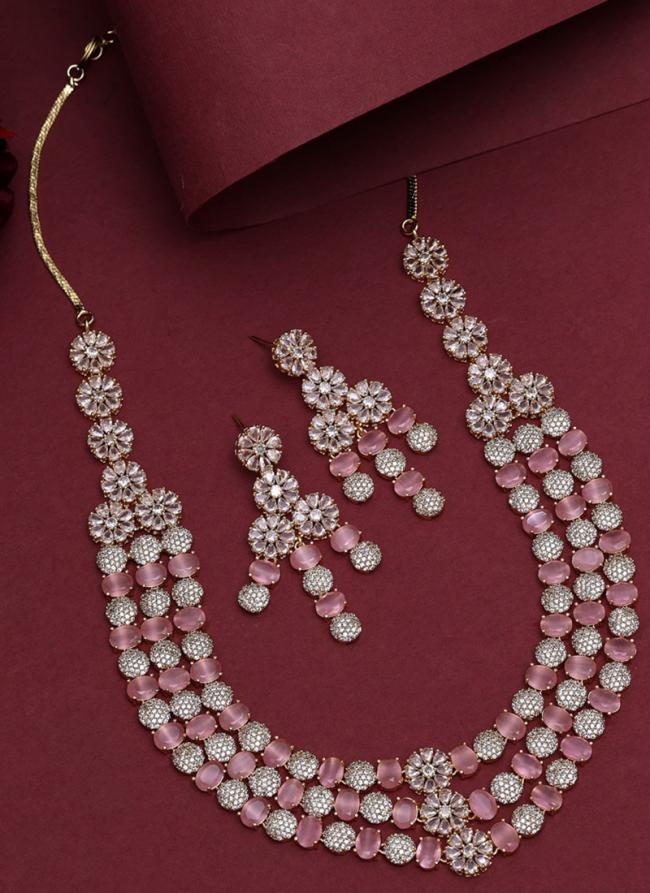  Pink Wedding Wear American Daimond Necklace Set