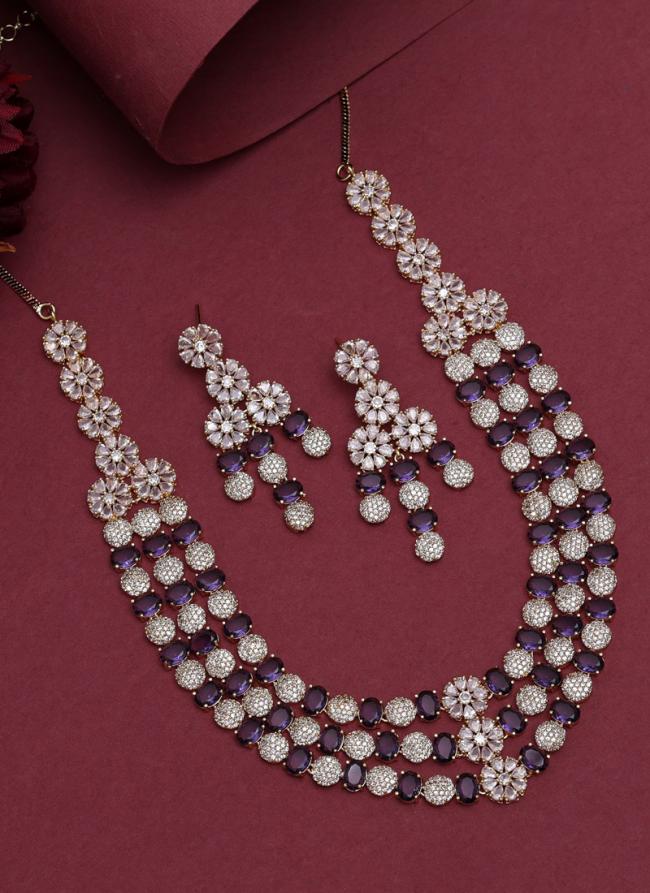   Purple Wedding Wear American Daimond Necklace Set