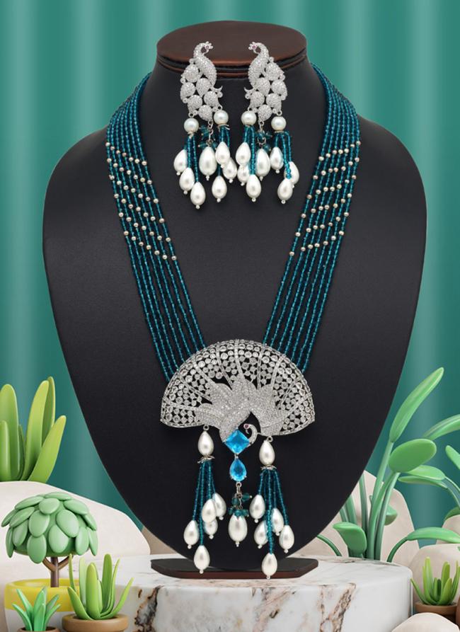   Teal Blue Wedding Wear American Daimond Necklace Set