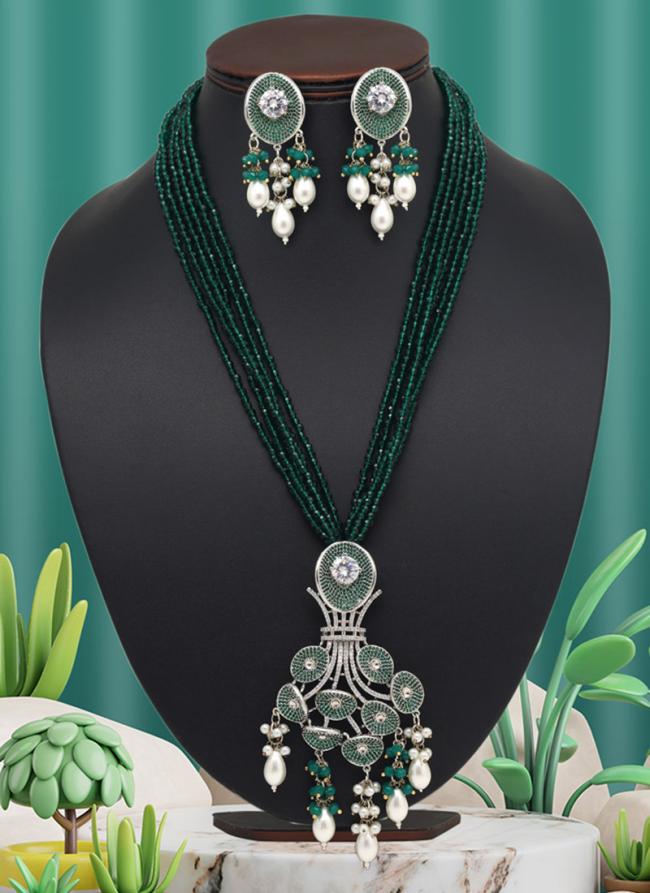  Green Wedding Wear American Daimond Premium Polki Necklace Set