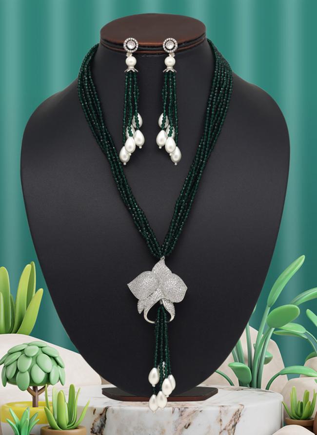 Green Party Wear American Daimond Necklace Set