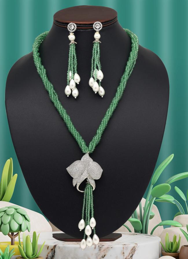  Pista Green Party Wear American Daimond Necklace Set