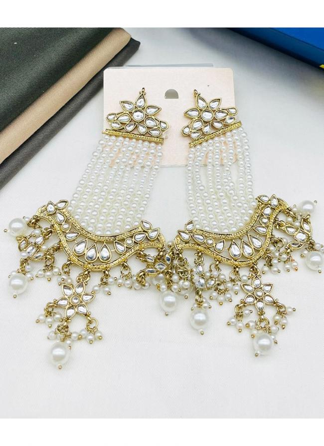   Party Wear  White Gold Plated Pearl Chain Earrings