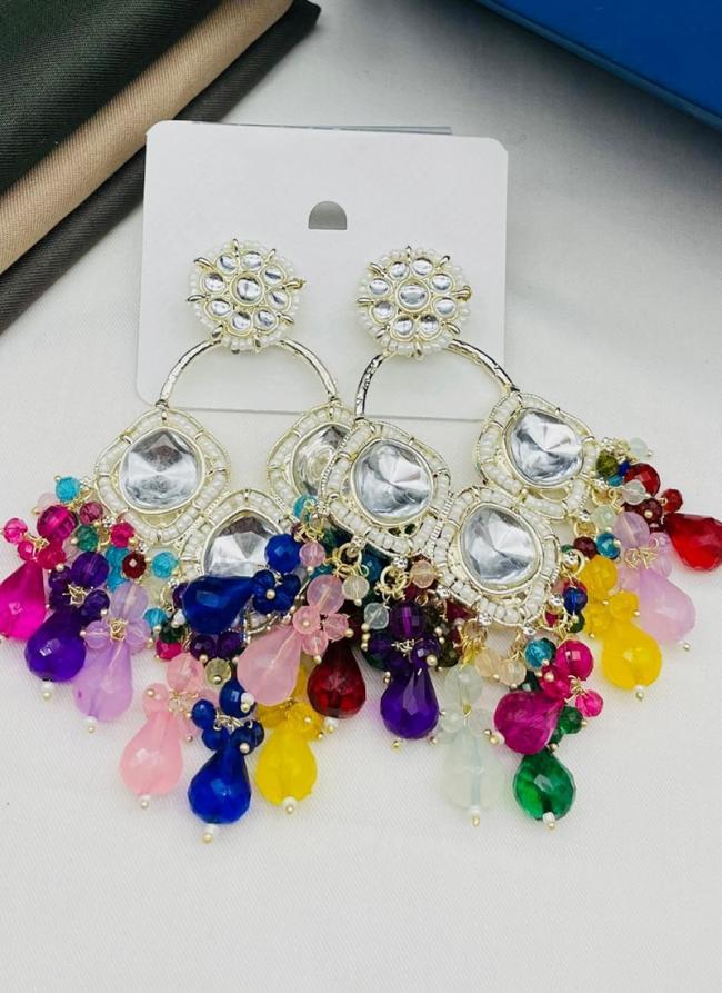   Festival Wear  Multi Color Diamond Brass Danglers Earrings