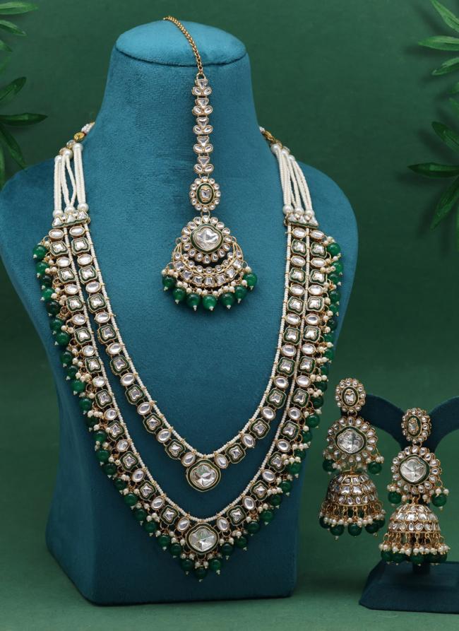   Bridal Wear  Green Color Meena Work Kundan Necklace Set 