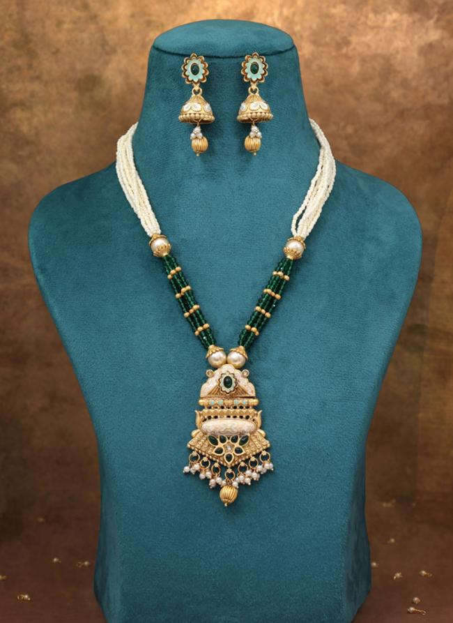   Festival Wear  Green Color Meena Work Matte Gold Rajwadi Temple Necklace Set 