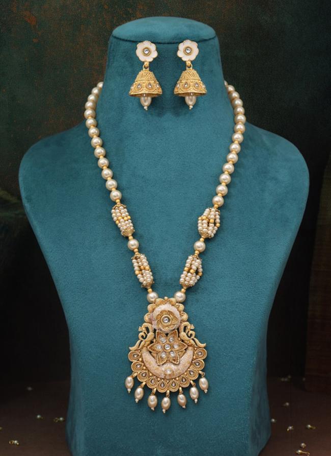   Festival Wear  Gold Color Meena Work Matte Gold Rajwadi Temple Necklace Set 