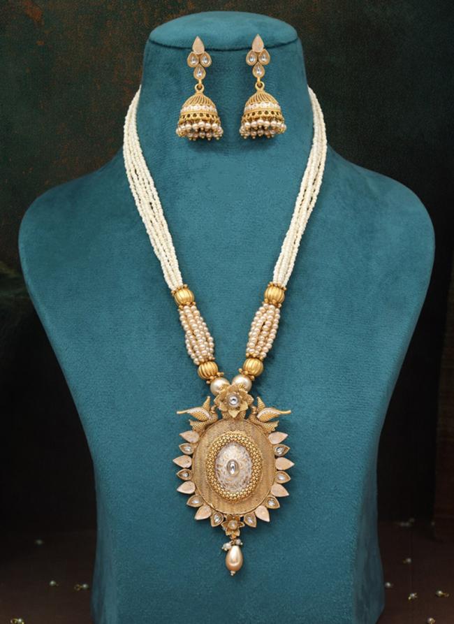   Festival Wear  Gold Color Matte Gold Rajwadi Temple Necklace Set 