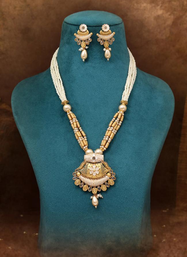   Traditional Wear  Gold Color Meena Work Matte Gold Rajwadi Temple Necklace Set 