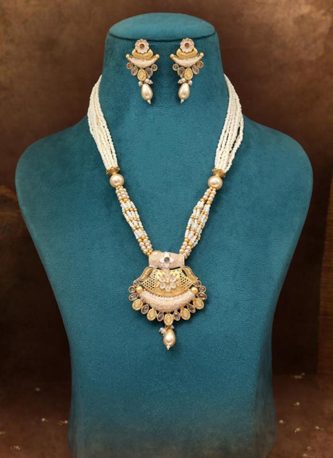   Festival Wear  Gold Color Meena Work Matte Gold Rajwadi Temple Necklace Set 