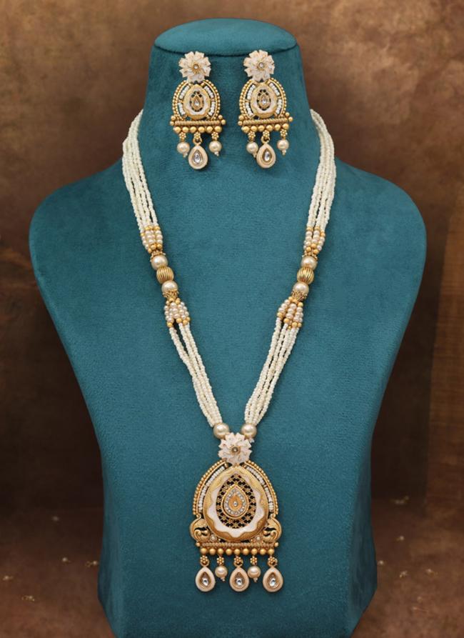   Traditional Wear  Gold Color Meena Work Matte Gold Rajwadi Temple Necklace Set 